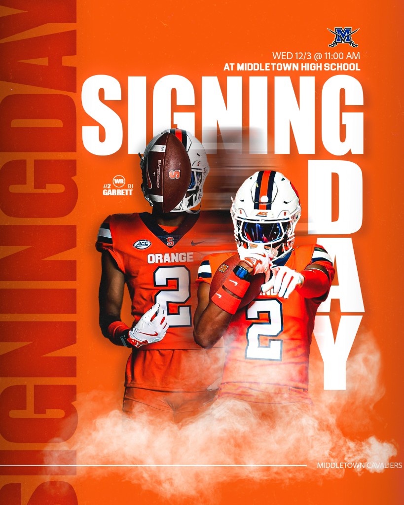 Signing Day graphic for BJ Garrett committing to Syracuse